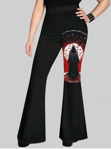 Gothic Wizard Bird Bloody Print Flare Pants