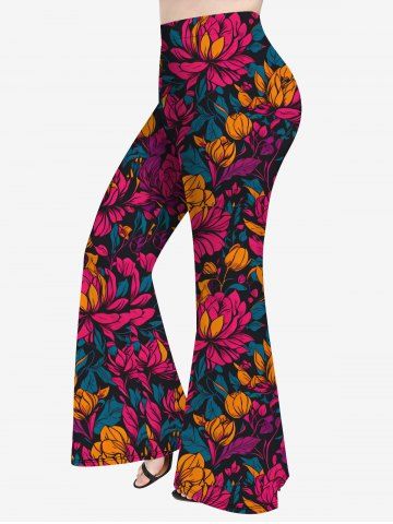 Plus Size Flower Print Flare Pants - MULTI - 3X