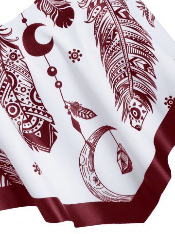 Feather Print Flounce Cinched Tankini Swimwear