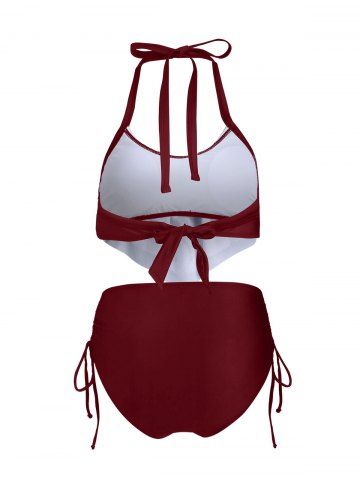 Feather Print Flounce Cinched Tankini Swimwear