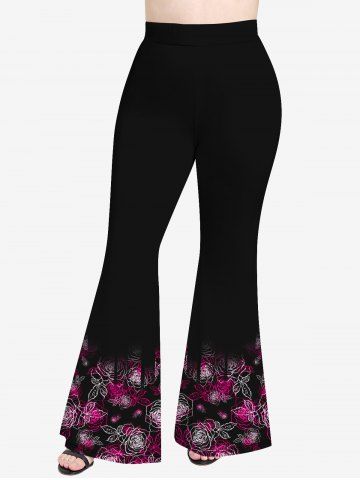 Plus Size Flower Leaves Print Flare Pants
