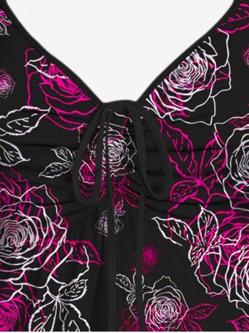 Plus Size Flower Leaves Print Cinched Tank Top