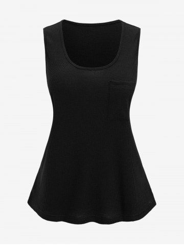 Plus Size Pocket Textured Solid Color Tank Top - BLACK - 1X