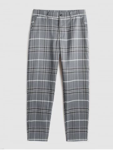 Plaid Pattern Casual Pants - GRAY - S