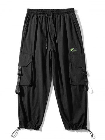 Waterproof Multi-pockets Design Drawstring Cargo Pants - BLACK - XXL