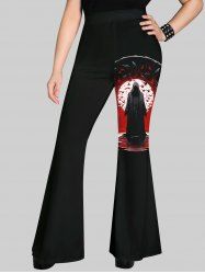 Pantalon Evasé D'Oiseau Imprimé Style Gothique - Noir M