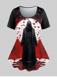 Halloween Wizard Bird Bloody Print Short Sleeves T-shirt -  
