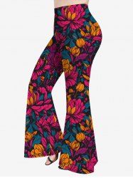 Plus Size Flower Print Flare Pants -  