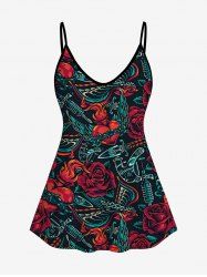 Plus Size Rose Bird Heart Flame Print Cami Top (Adjustable Shoulder Strap) -  