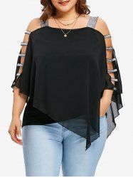 Plus Size Chiffon Hollow Out Sleeves Cold Shoulder Asymmetric Shirt -  