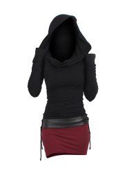 Robe à Capuche Bicolore Ceinturée à Manches Longues - Noir M