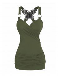 Ruched Butterfly Lace O Ring Tank Top -  