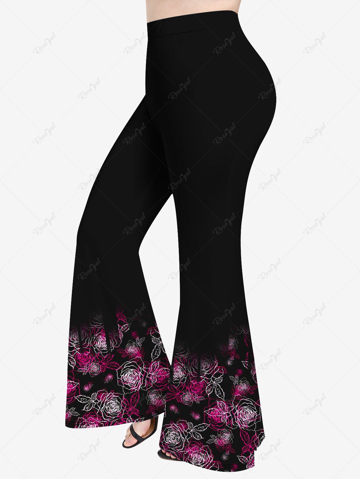 Affordable Plus Size Flower Leaves Print Flare Pants  