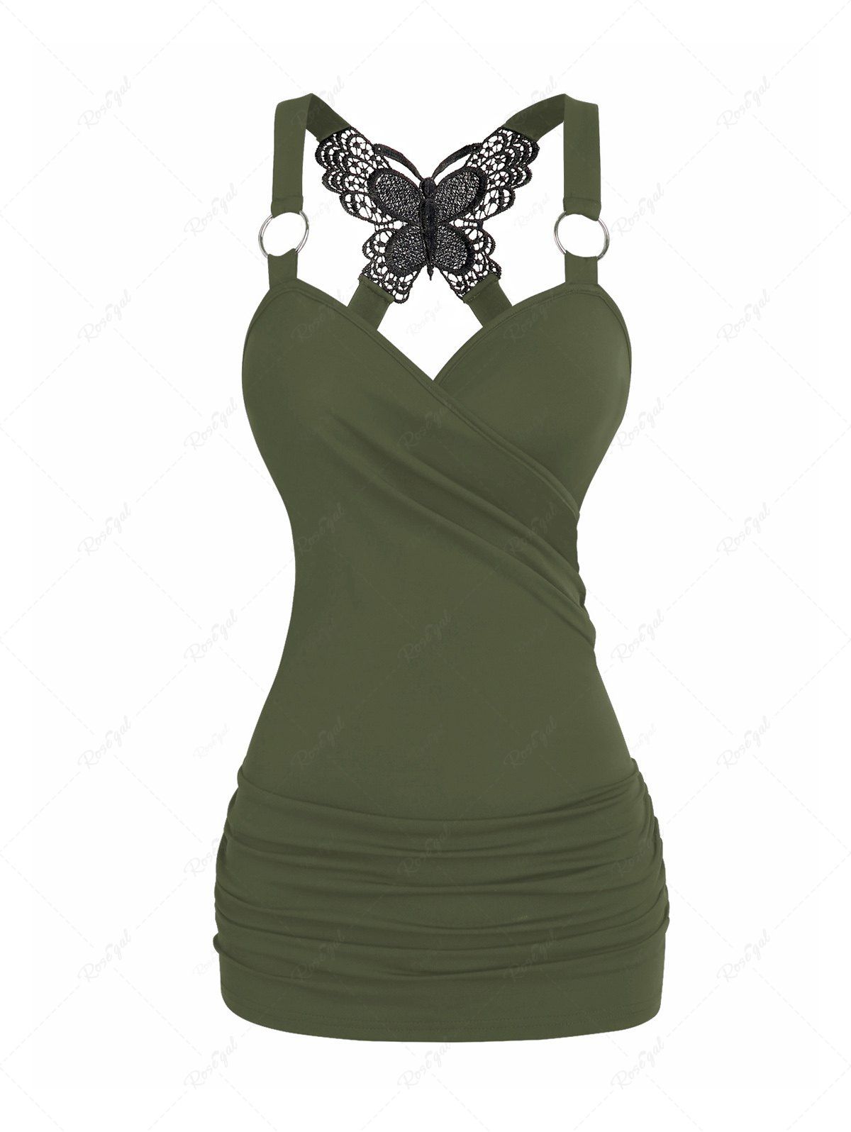 Outfit Ruched Butterfly Lace O Ring Tank Top  