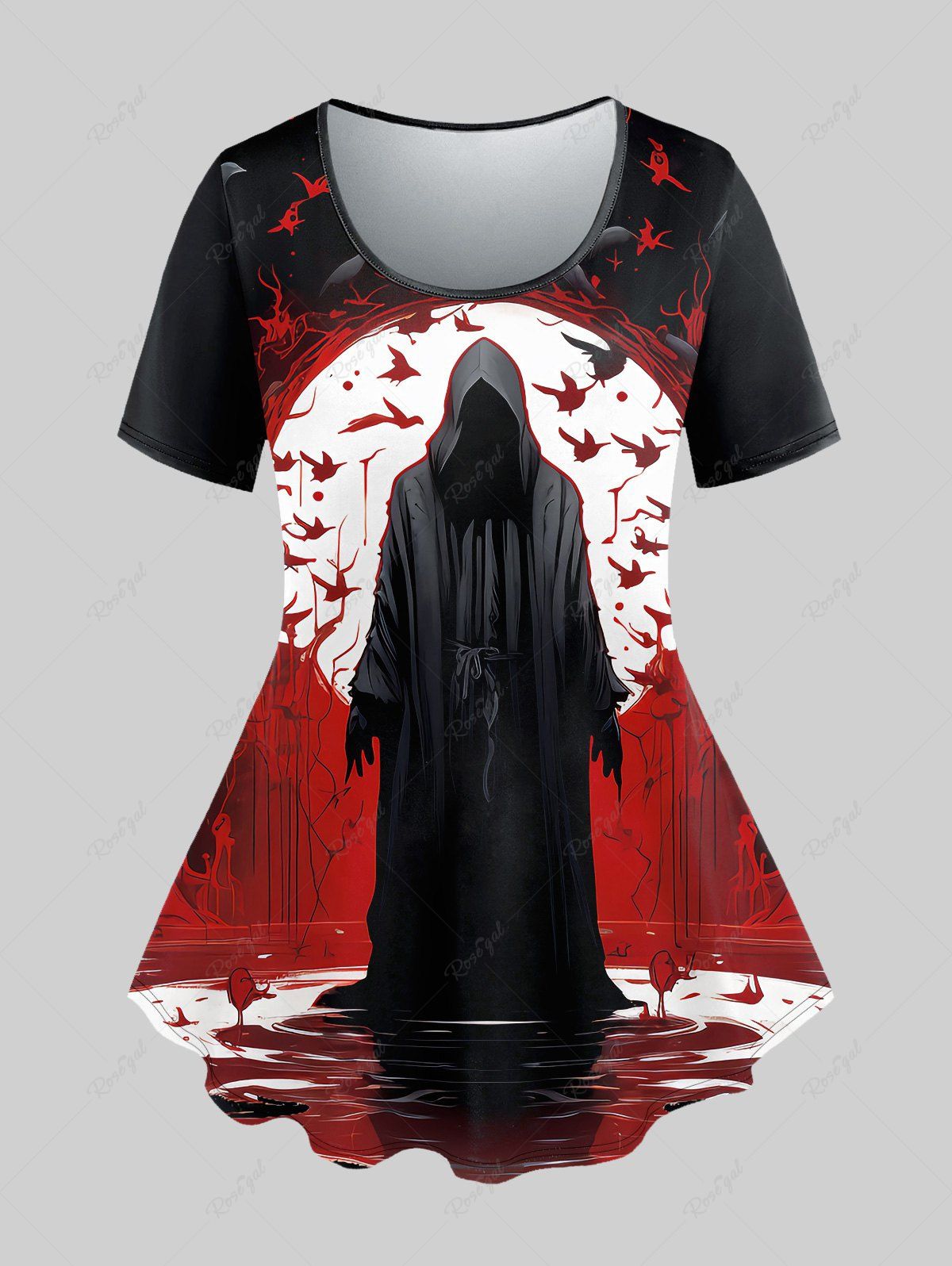 Fashion Halloween Wizard Bird Bloody Print Short Sleeves T-shirt  