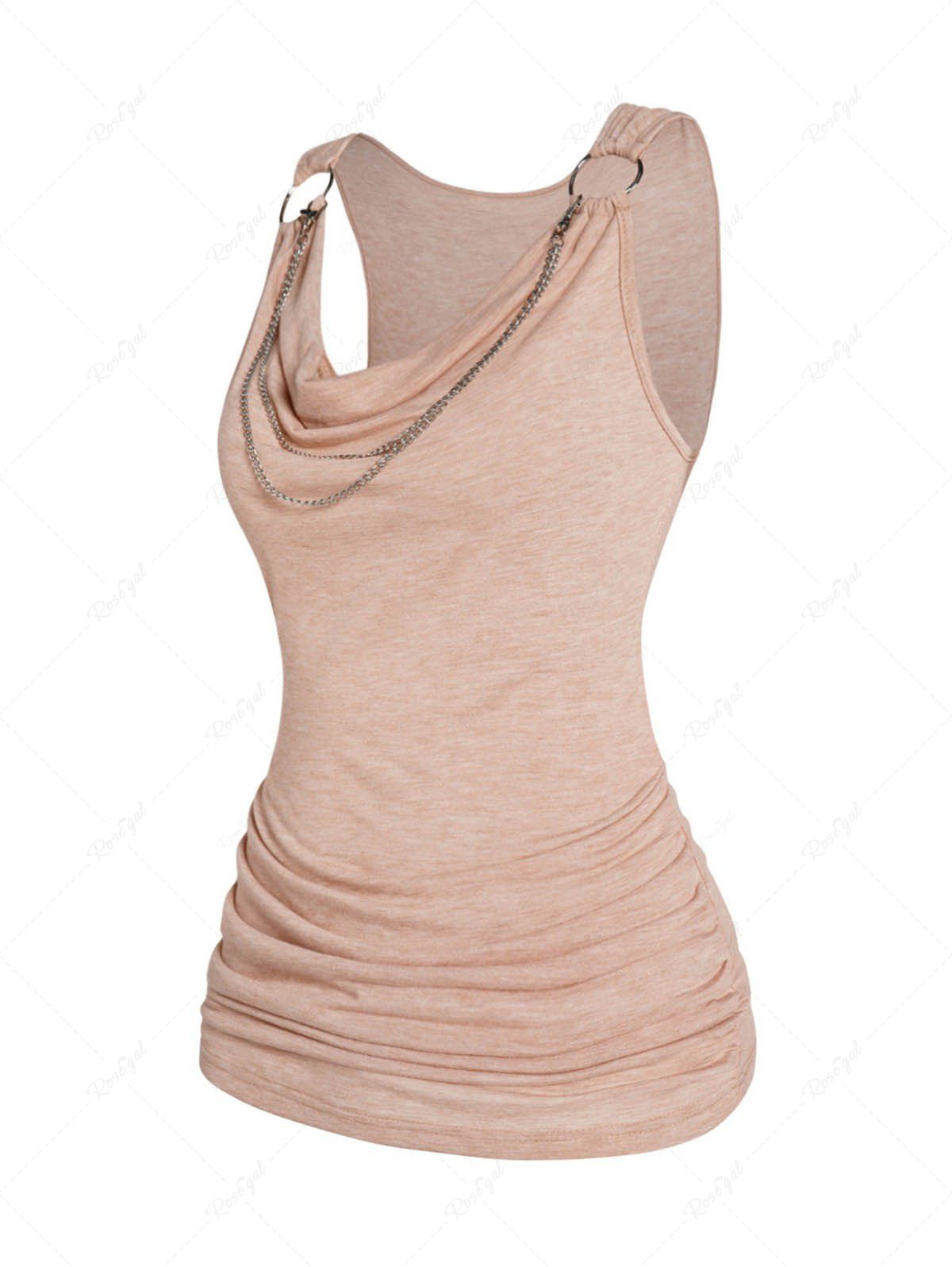 Fashion Cowl Neck Draped Ruched Chain Embellishment Casual Tank Top  