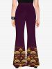 Gothic Hamburger Monster Face Printed Cinched Tank Top and Flare Pants Outfit -  