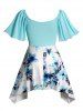Plus Size Aquarelle Flower Print Tie Flutter Sleeve Casual Top -  