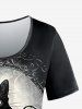 Plus Size Cat Floral Mirror Print Short Sleeves T-shirt -  