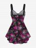 Plus Size Flower Leaves Print Cinched Tank Top -  