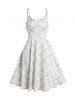 Plaid Leaf Printed A Line Vacation Sundress and Bowknot Surplice T Shirt Set -  