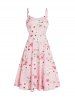 Butterfly Floral Print A Line Vacation Sundress and Bowknot Surplice T Shirt Set -  