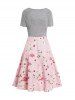 Butterfly Floral Print A Line Vacation Sundress and Bowknot Surplice T Shirt Set -  