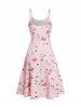 Butterfly Floral Print A Line Vacation Sundress and Bowknot Surplice T Shirt Set -  