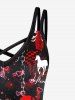 Halloween Plus Size Skull Cross Plaid Heart Bear Warning Print Crisscross Cami Dress -  