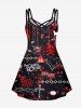 Halloween Plus Size Skull Cross Plaid Heart Bear Warning Print Crisscross Cami Dress -  