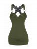 Ruched Butterfly Lace O Ring Tank Top -  
