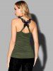 Ruched Butterfly Lace O Ring Tank Top -  