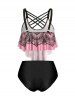 Ensemble de Tankini Croisé à Imprimé Crâne Fleur Matelassé - Rose clair XXL