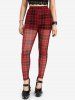Gothic Elastic Waist Plaid Skinny Pants -  
