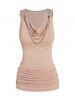 Cowl Neck Draped Ruched Chain Embellishment Casual Tank Top -  