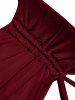 Maillot de Bain Tankini à Imprimé Plume Superposé à Volants - Rouge Vineux L