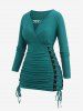 T-shirt Texturé Superposé Panneau avec Chaîne Grande Taille à Lacets - Vert profond 3X | US 22-24