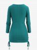 T-shirt Texturé Superposé Panneau avec Chaîne Grande Taille à Lacets - Vert profond 3X | US 22-24