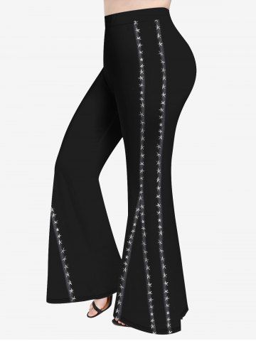 Plus Size 3D Pentagram Split Print Flare Pants - BLACK - L