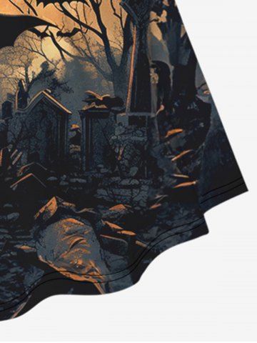 Halloween Bat Moon Tree Tombstone Stone Print Cinched Dress