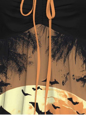 Halloween Bat Moon Tree Tombstone Stone Print Cinched Dress