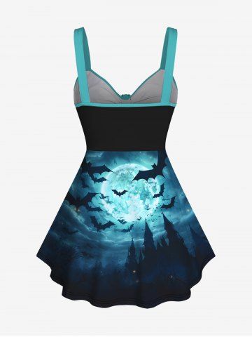 Gothic Halloween Bat Moon Castle Galaxy Print Cinched Tank Top