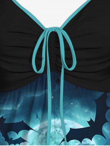 Gothic Halloween Bat Moon Castle Galaxy Print Cinched Tank Top