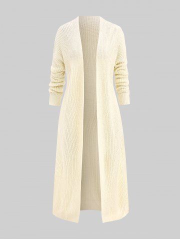 Plus Size Solid Chunky Open Front Knitted Long Cardigan - LIGHT YELLOW - 3XL