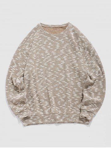 Men's Crew Neck Heather Crochet Jacquard Pullover Sweatshirt