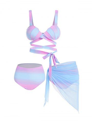Pastel Color Shell Underwire Bandage Bikini Swimsuit - MULTI-A - XL