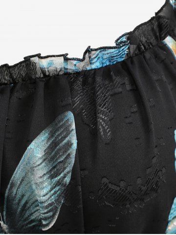 Plus Size Butterfly Print Ruffles Ruched Pentagram Zipper Dress