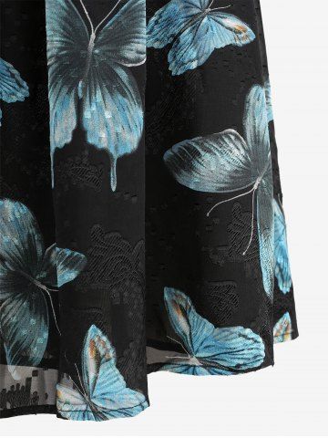 Plus Size Butterfly Print Ruffles Ruched Pentagram Zipper Dress