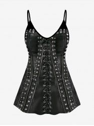 Plus Size 3D Pentagram Grommet Lace Up Print Cami Top(Adjustable Shoulder Strap) -  