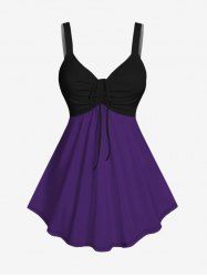 Plus Size Ruched Cinched Two Tone Tank Top -  